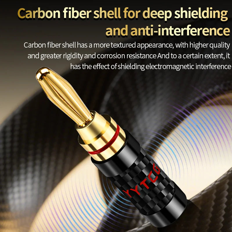 8 Piece Gold Plated Carbon Fibre Banana Speaker Cable Connectors with Screw Tightening