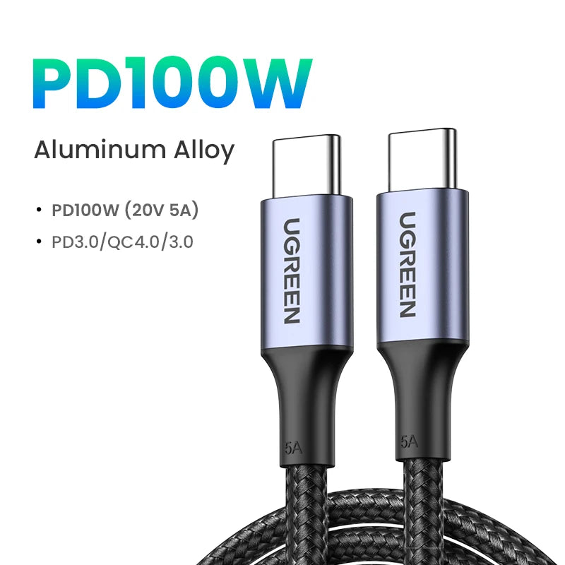 USB C to USB C 100W Fast Charging Cable with E Marker 5A PD for Laptops Phones Tablets