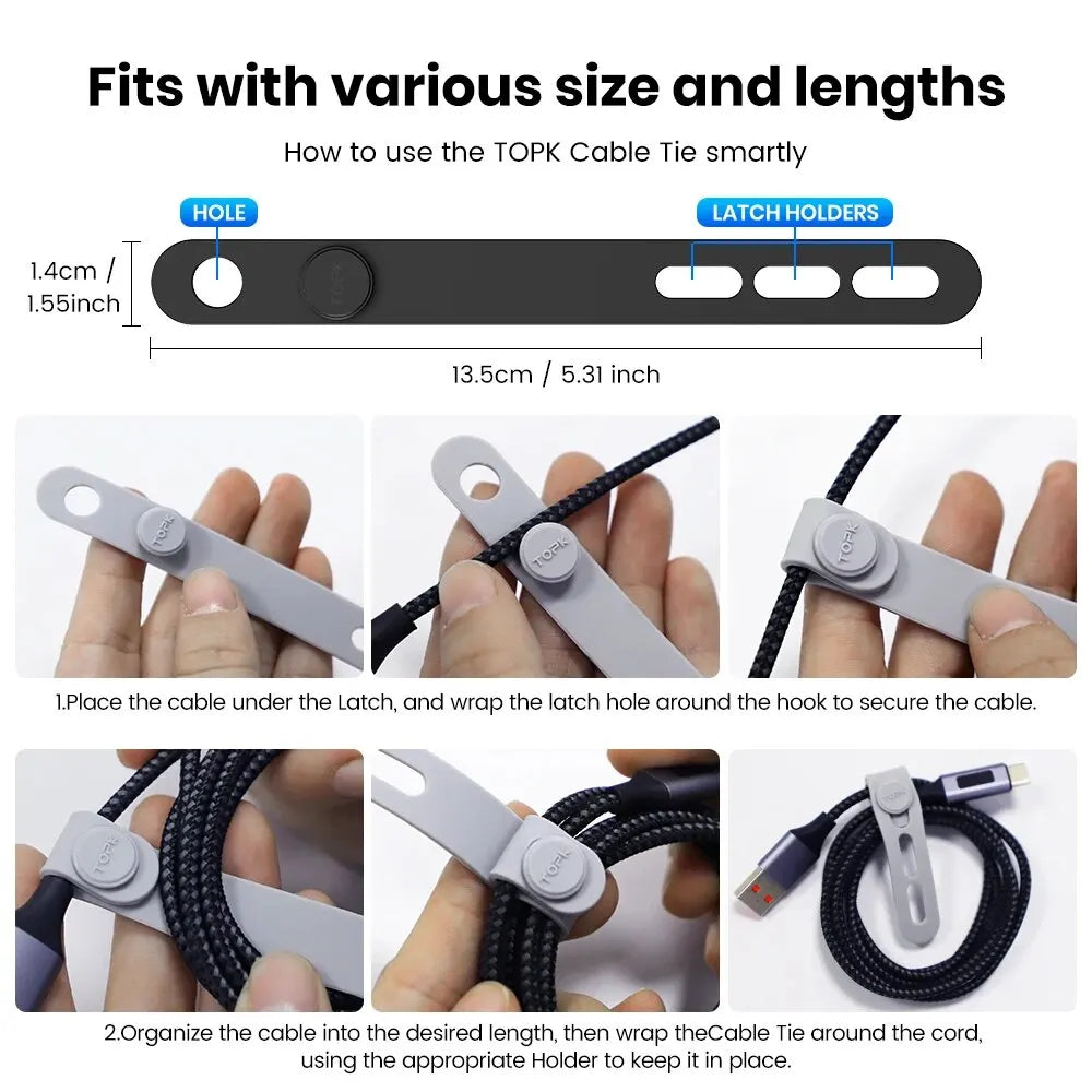 Reusable Silicone Cable Ties Cord Organiser Straps Adjustable Lengths for Wires Home Office