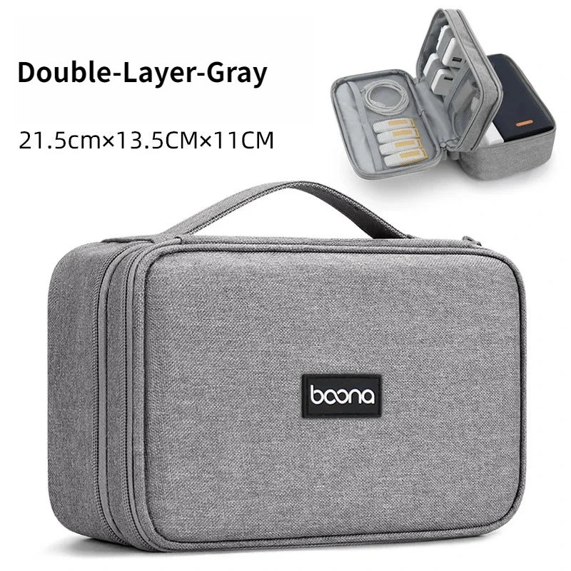 Double Layer Hard Shell Tech Organizer Case for Cables Chargers Earbuds USB Drives Travel Storage