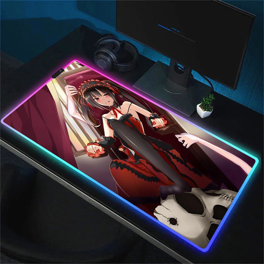 RGB Gaming Mouse Pad with Anime Design Large Non-Slip Backlit Desk Mat for Keyboard and Mouse