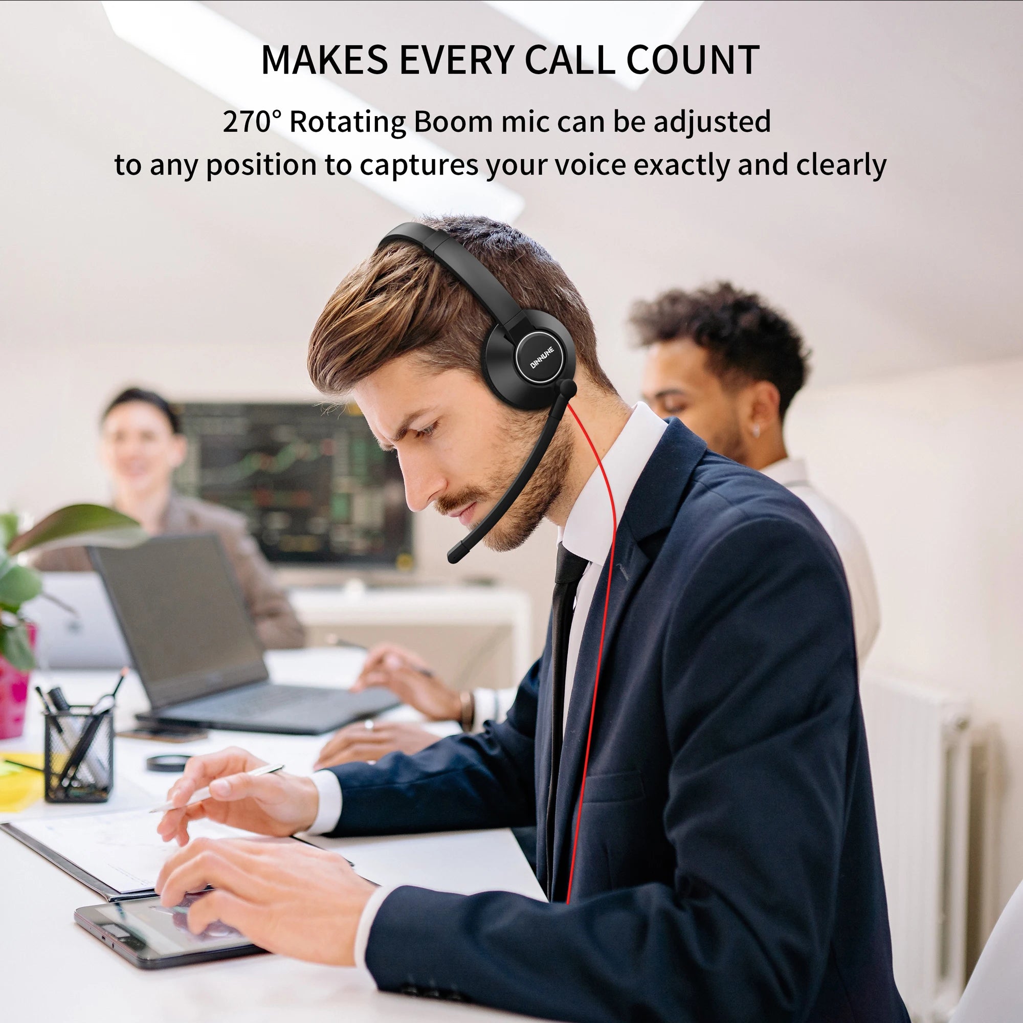 Wired Office Headset with Microphone for Hands-Free Calls and Noise-Free Communication