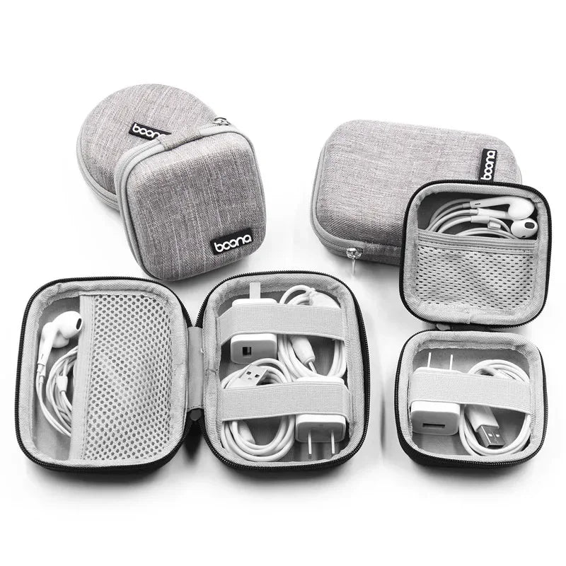 Small Hard Shell Earphone Storage Case for Cables Chargers and Mini Tech Accessories Travel Pouch