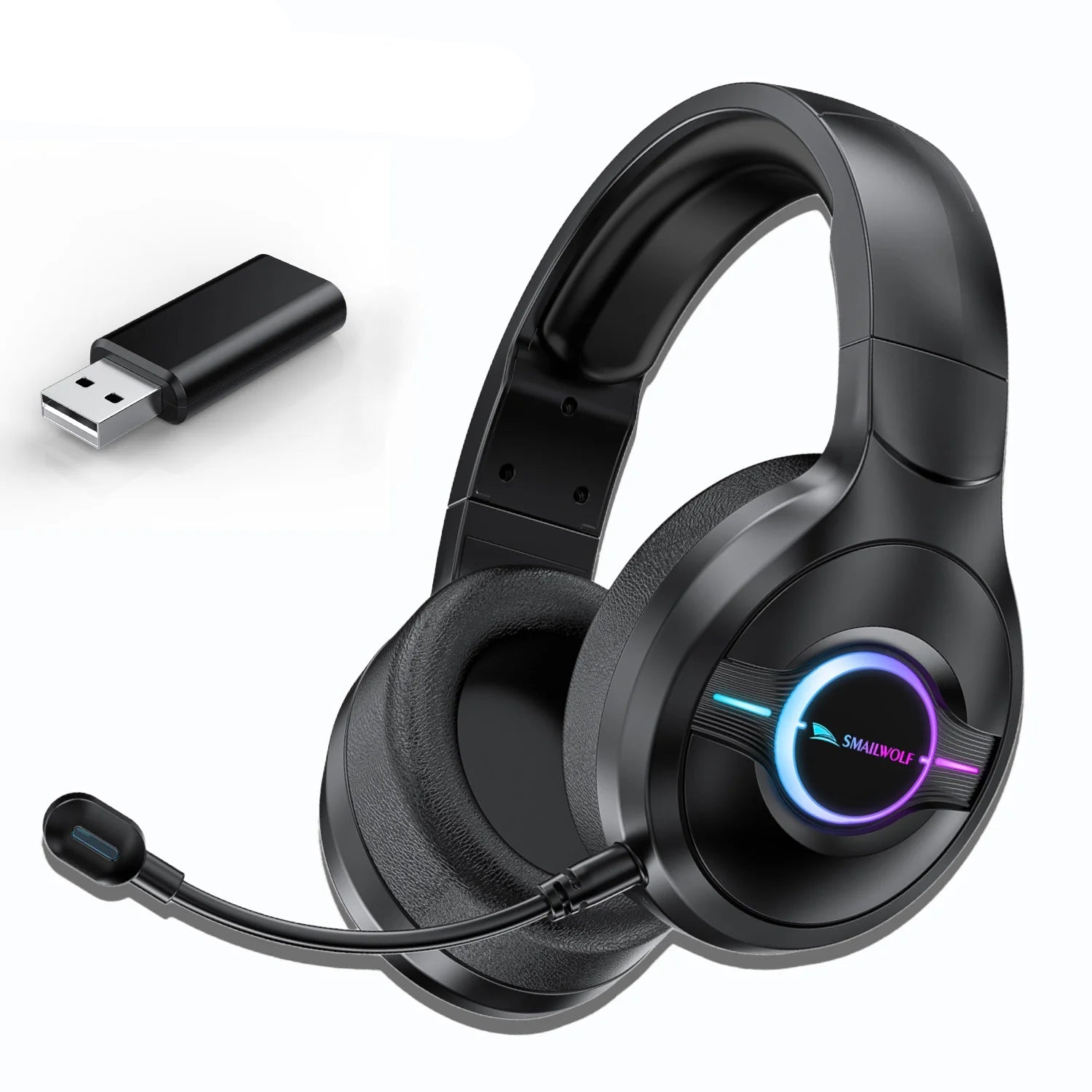 Three Mode Wireless Headphones with RGB Lighting and Detachable Microphone for PC and Laptop