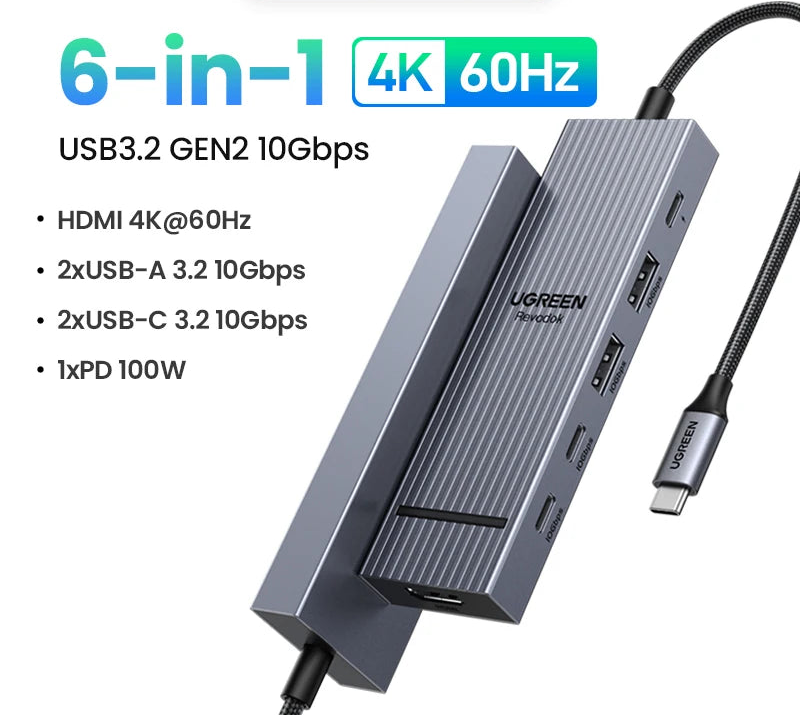 10Gbps USB-C Hub 9-in-1 Dock with 4K@60Hz HDMI, Gigabit Ethernet, SD/TF Reader and 100W PD