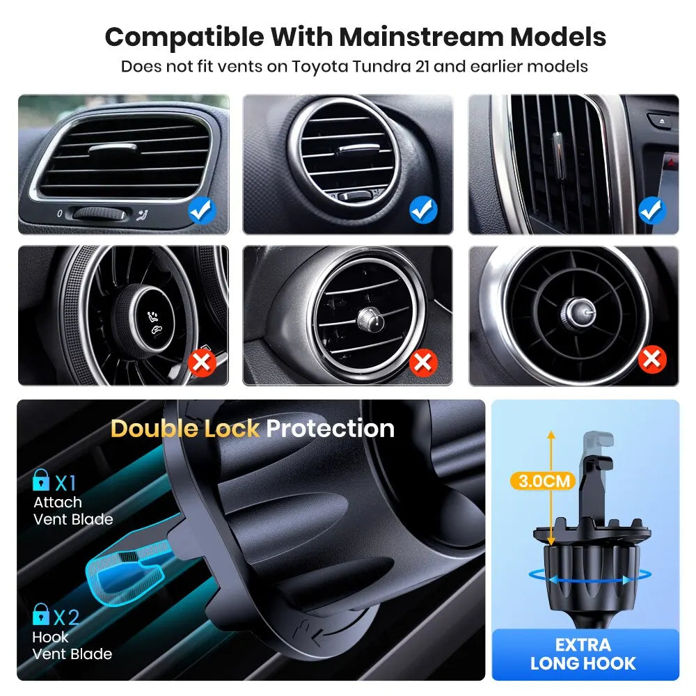 Universal Auto-Lock Car Air Vent Phone Mount with 360° Rotation Secure Grip Safe Hands-Free Driving