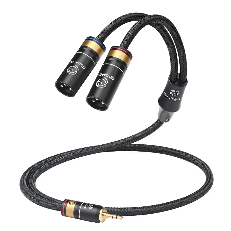 Premium 3.5mm to Dual XLR Audio Cable with OCC Copper Core and Dual Shield Design for Studio