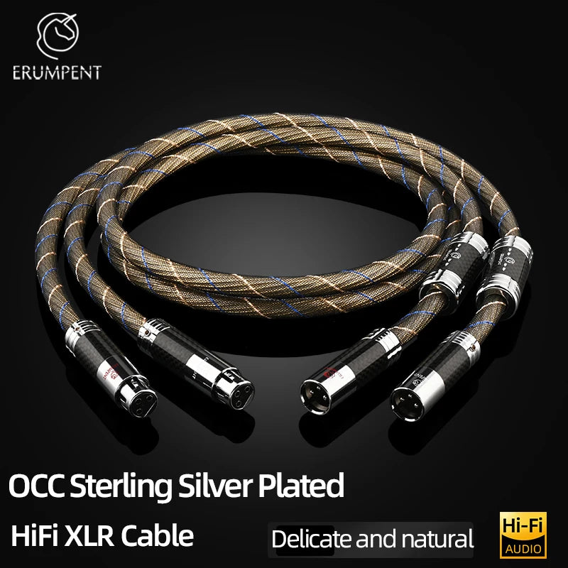Premium Sterling Silver Plated Balanced XLR Male to Female Audio Cable for Studio and HiFi Use