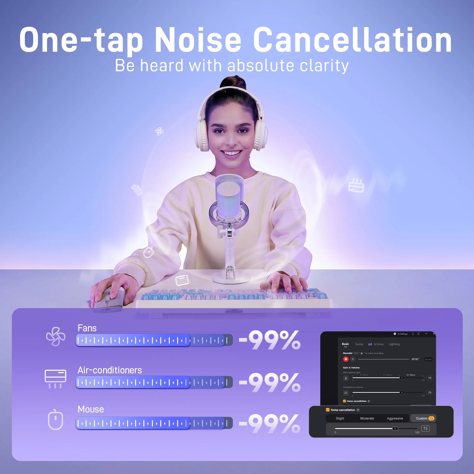 Wireless USB Gaming Microphone with AI Voice Changer Noise Reduction for PC Laptop Streaming