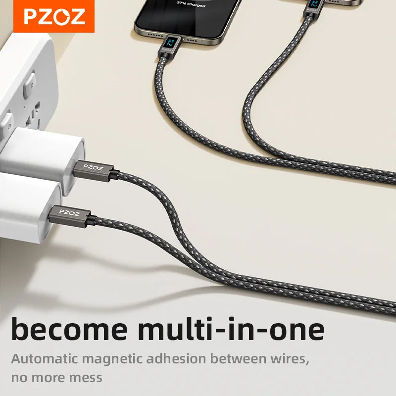 Magnetic USB-C Fast Charging Cable 1m with Lightning or Type-C Connectors for Phones and Laptops