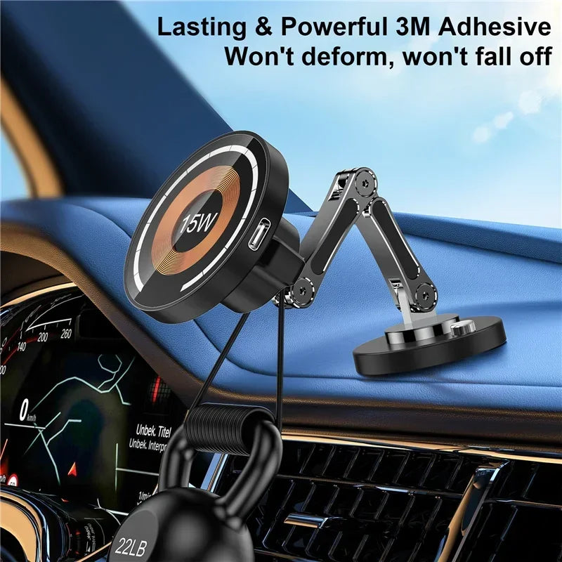 Magnetic Wireless Car Charger Mount with Fast Charging and Secure Phone Holder for iPhone