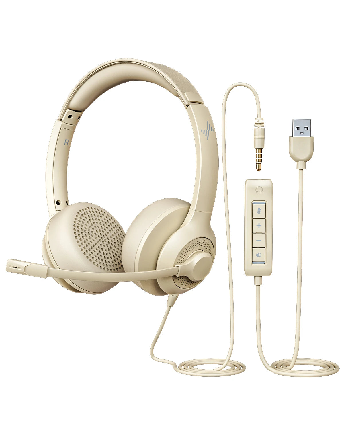 USB Wired Headset with Noise Cancelling Microphone and In-line Controls for Home Office