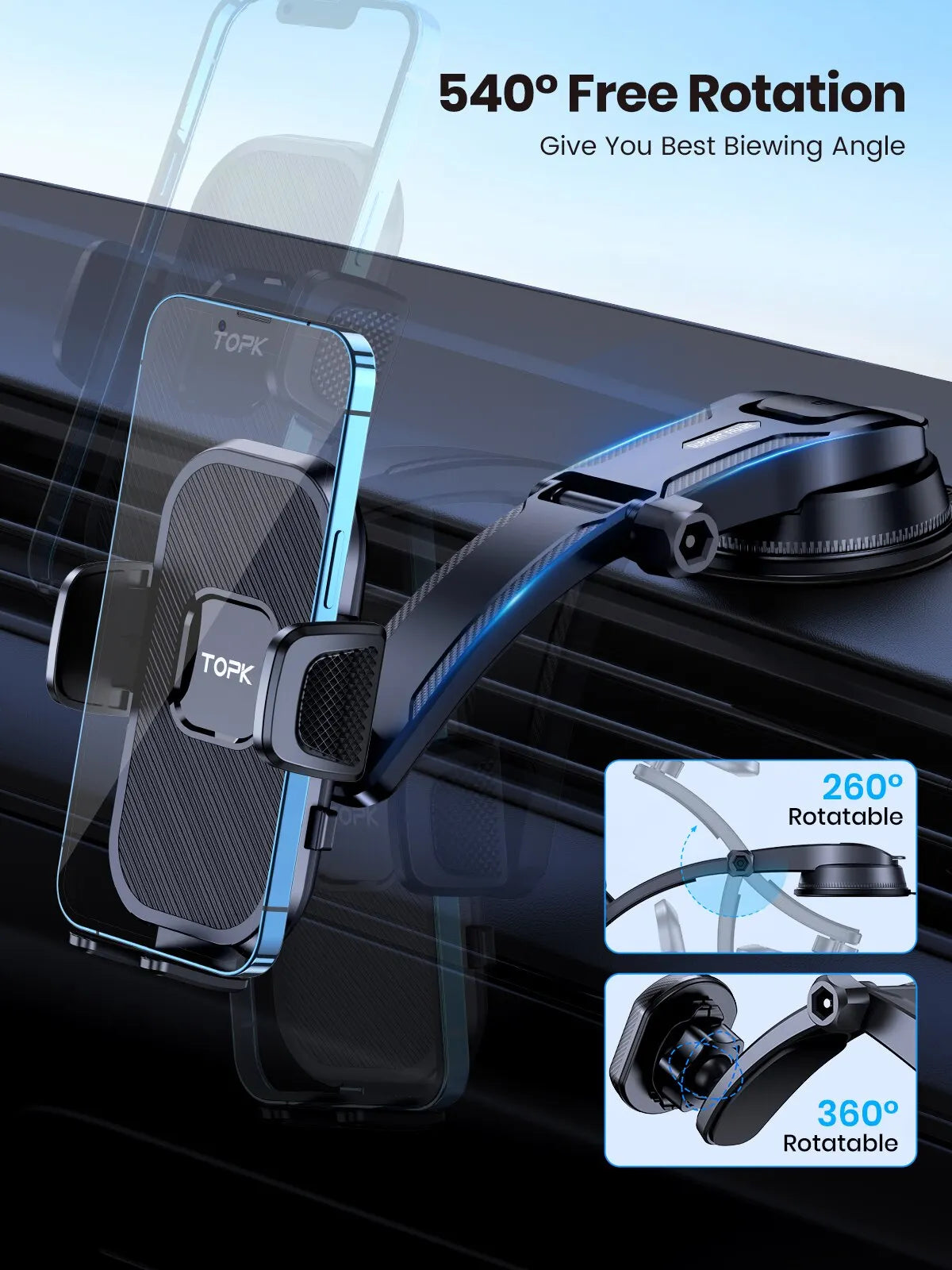 Car Phone Holder Gravity Mount for Secure Dashboard, Windscreen and Air Vent Smartphone Installation