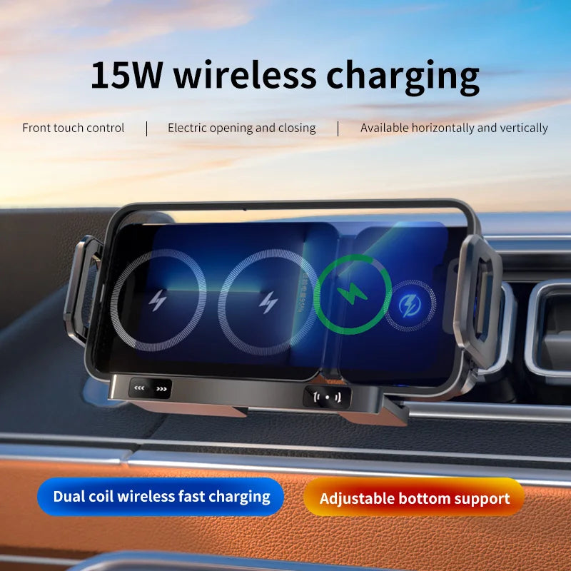 Dual Coil Foldable Wireless Car Charger and Phone Mount with Fast Charging Compatibility
