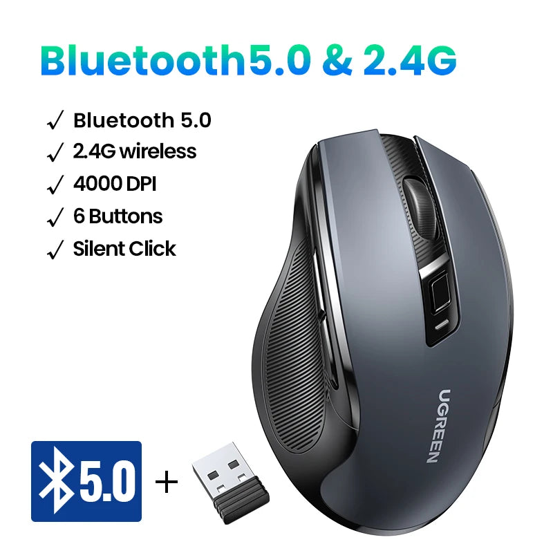 Wireless Ergonomic Mouse 4000 DPI Silent 6 Button 2.4GHz USB Receiver for Laptop MacBook Tablet
