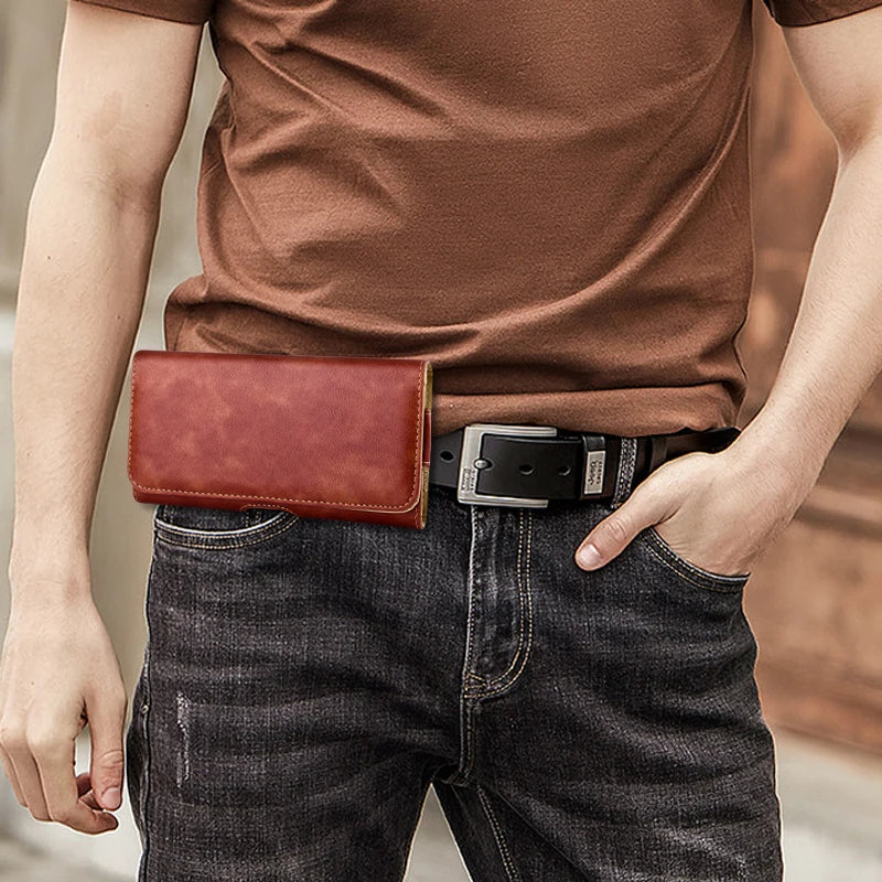 Leather Waist Belt Clip Phone Pouch Compatible with 4.7 to 6.5 Inch Smartphones in Black or Brown