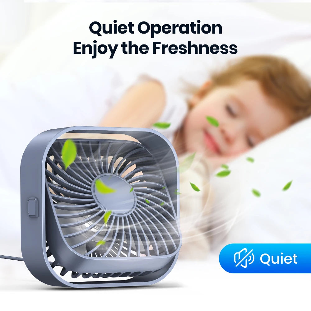 Portable USB Desk Fan Quiet Mini Table Fan with Strong Airflow Three Speed and 360 Degree Rotation