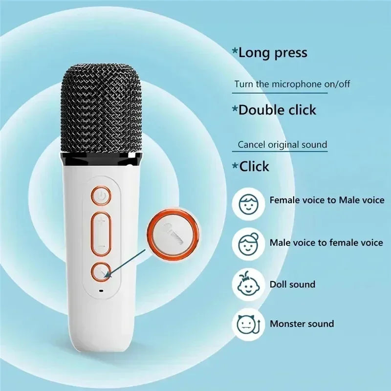 Mini Bluetooth Karaoke Machine with Dual Wireless Microphones LED Speaker for Family Parties