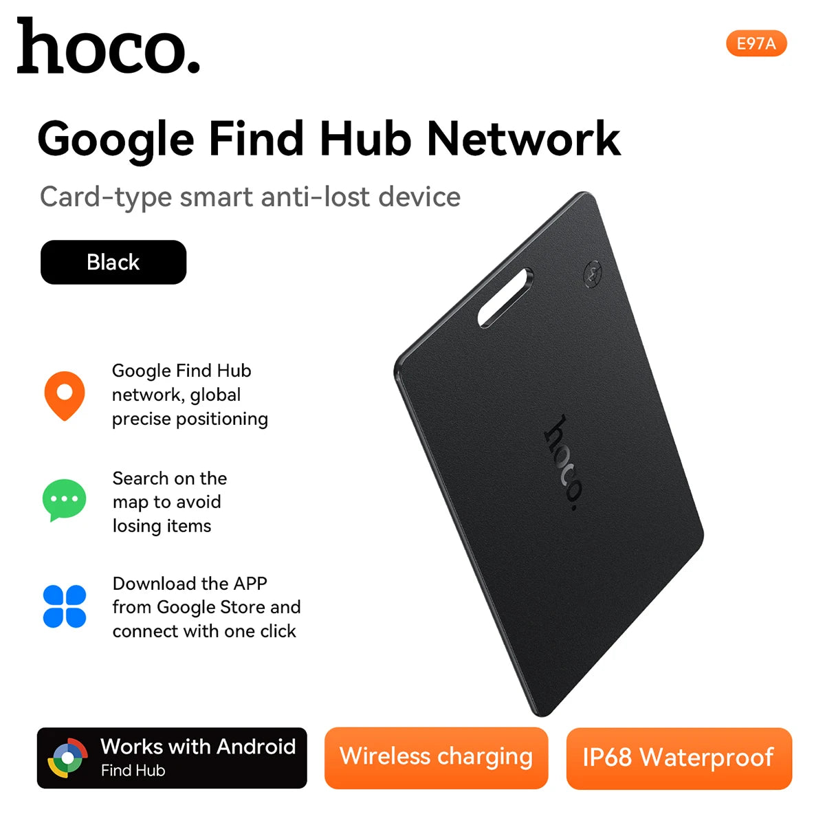 Ultra Thin Waterproof Smart Wallet Tracker Card with Wireless Charging for Android and Google Find My