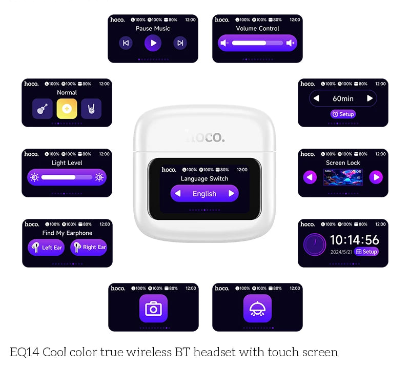 Wireless Bluetooth 5.4 Earbuds with LED Touch Screen Charging Case HiFi Stereo Earphones with Mic