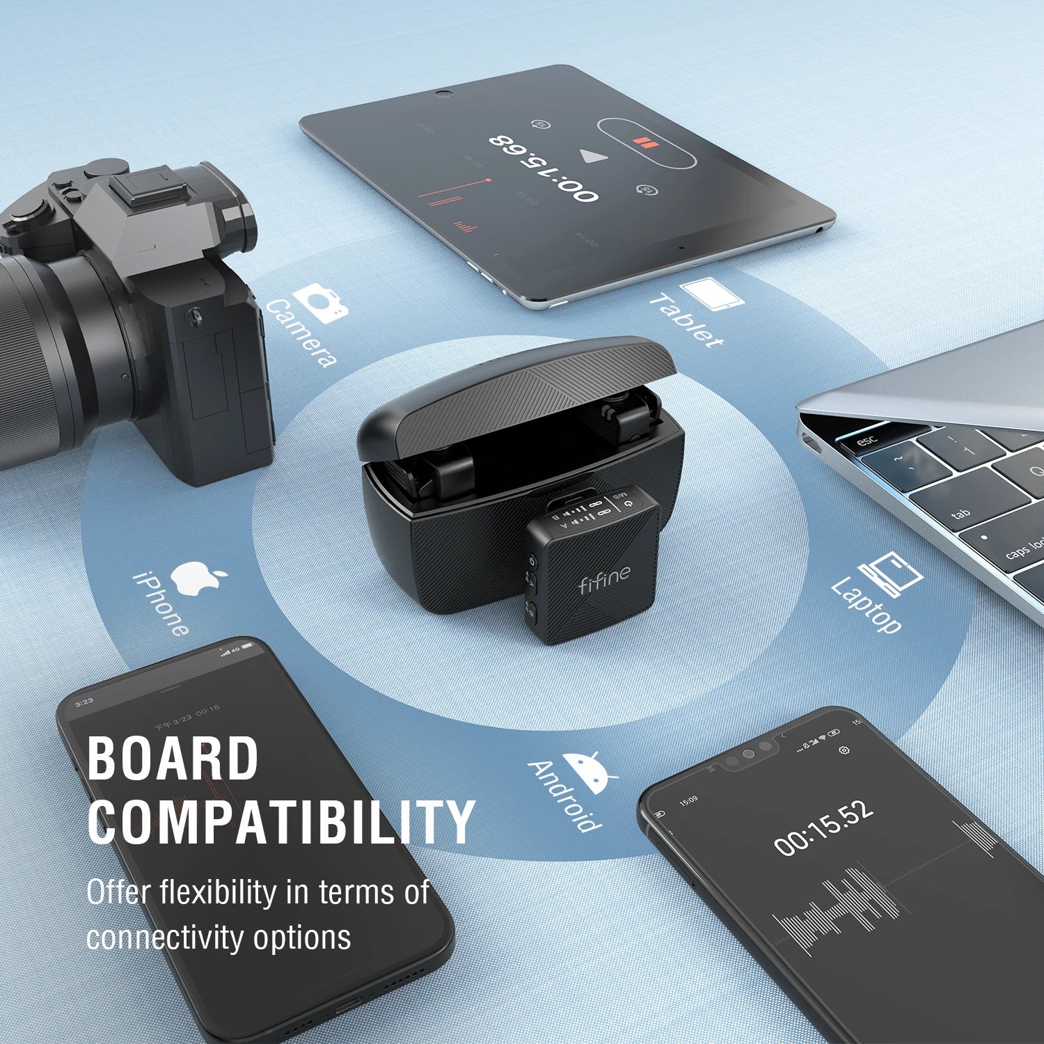 Dual Wireless Lavalier Microphone System with Charging Case 50m Range for Vlogging Interviews