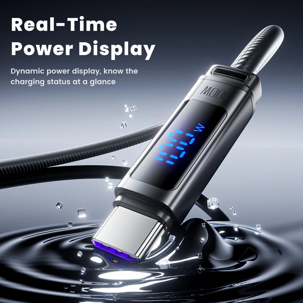 100W Fast Charging USB A to USB C Cable with Real Time Digital Display for Smartphones