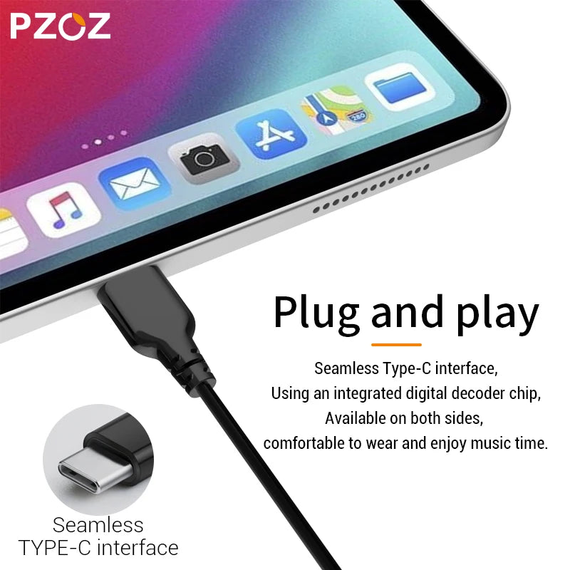 Type C In-Ear Wired Earphones with Deep Bass and Microphone for Mobile Devices and PC