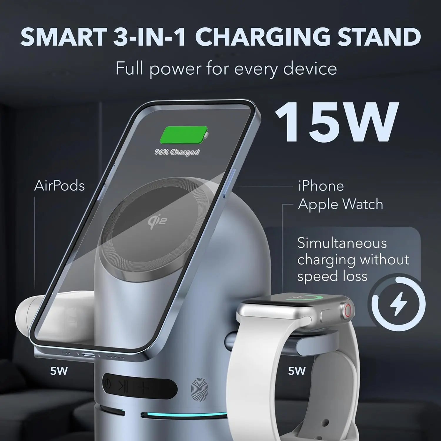 Magnetic 3 in 1 Wireless Charger and Bluetooth Speaker for iPhone, Apple Watch and AirPods