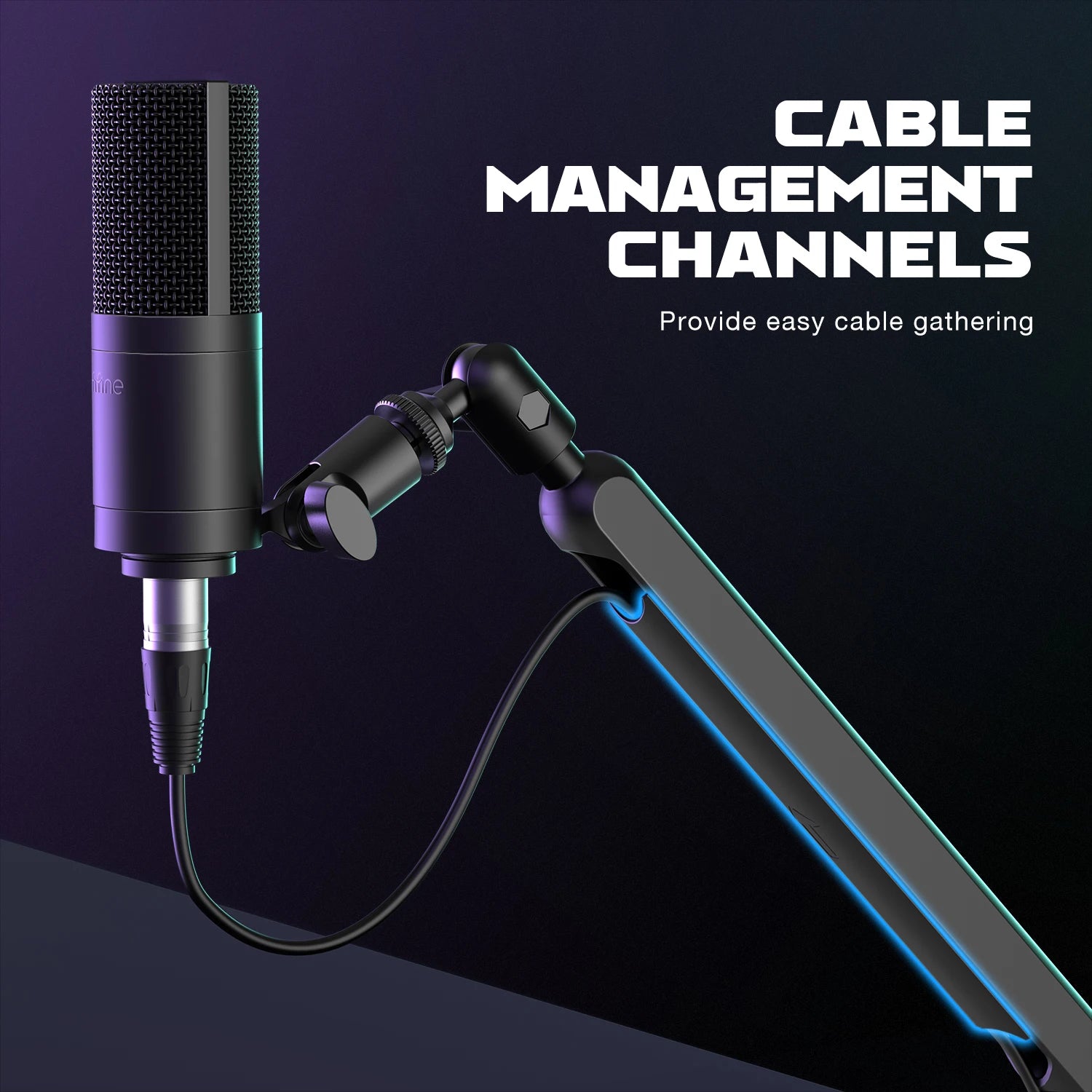 Low Profile Adjustable Boom Arm Microphone Stand with Desk Clamp Cable Management for Streaming