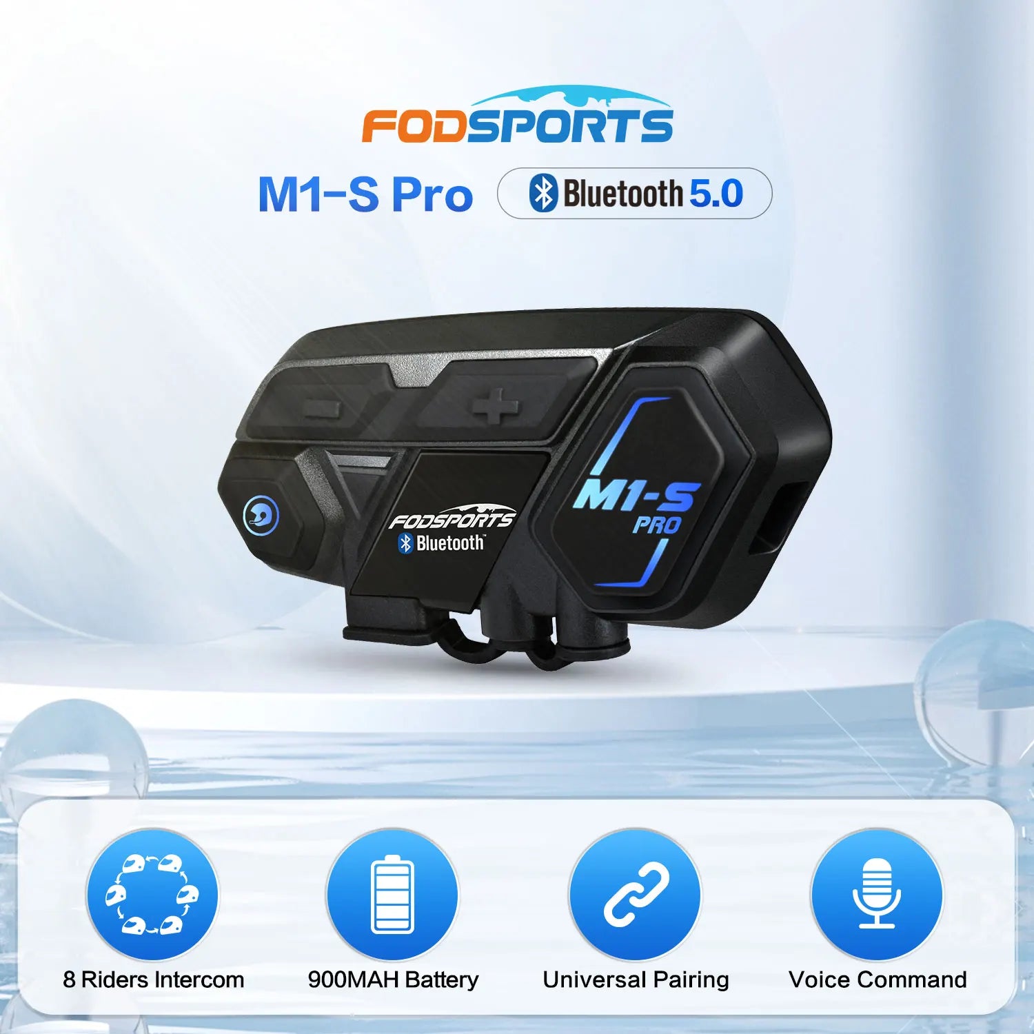 Motorcycle Helmet Bluetooth Intercom Headset Waterproof with 2000M Range for 8 Riders Communication