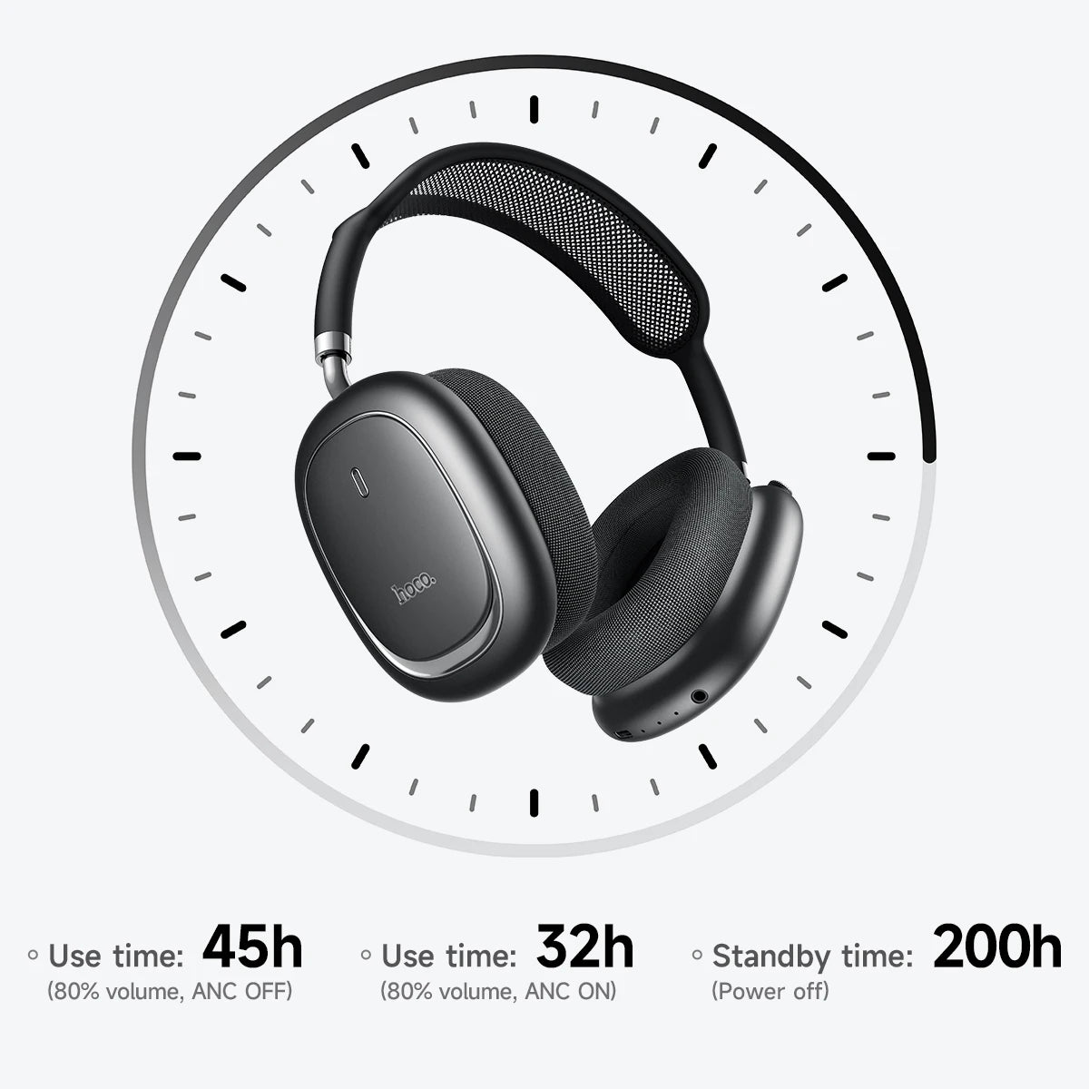 Wireless Bluetooth 6.0 ANC Over-Ear Headphones with App Control Microphone and 45 Hour Battery Life
