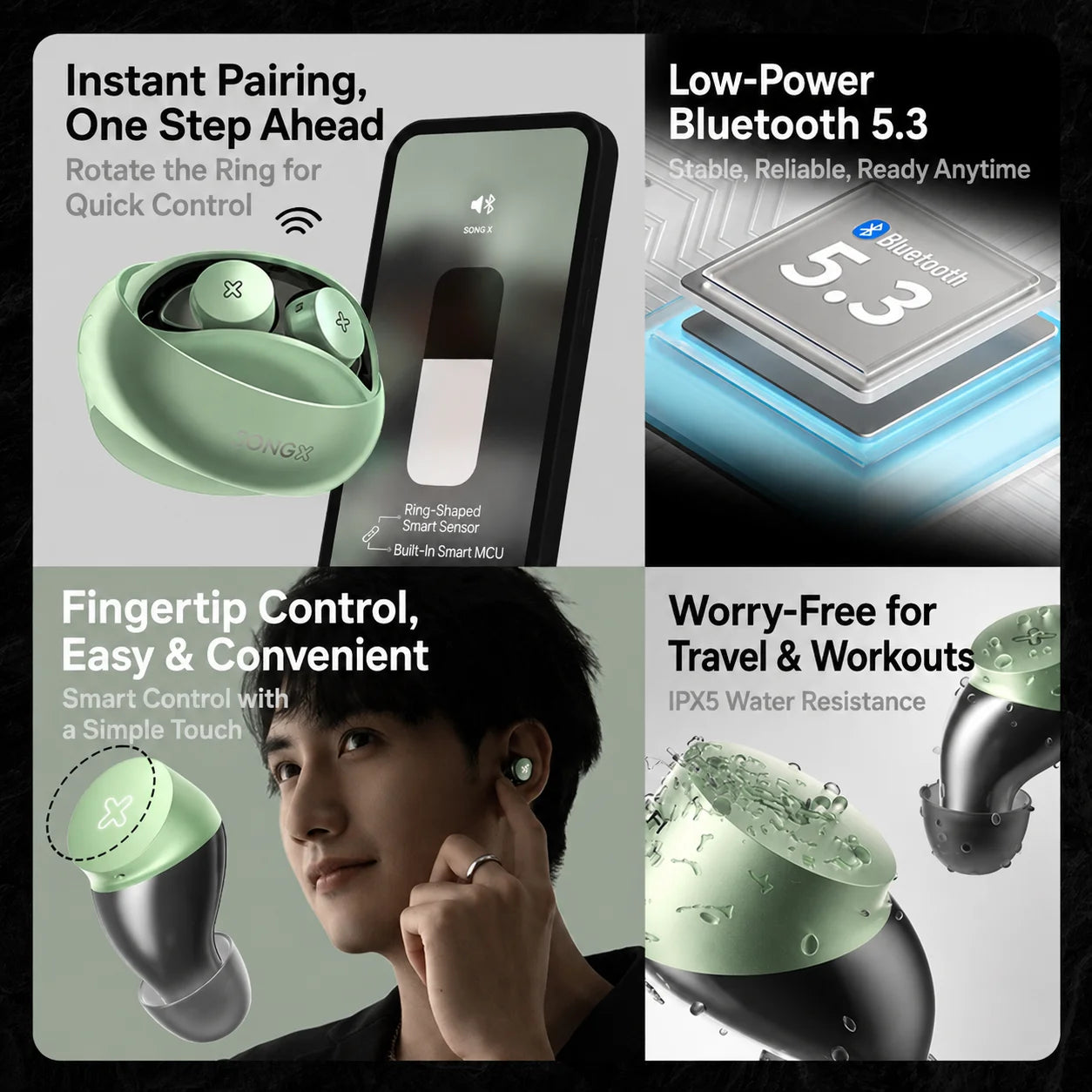 True Wireless Earbuds Bluetooth 5.3 Low Latency Noise Cancelling IPX5 Waterproof In Ear Headphones