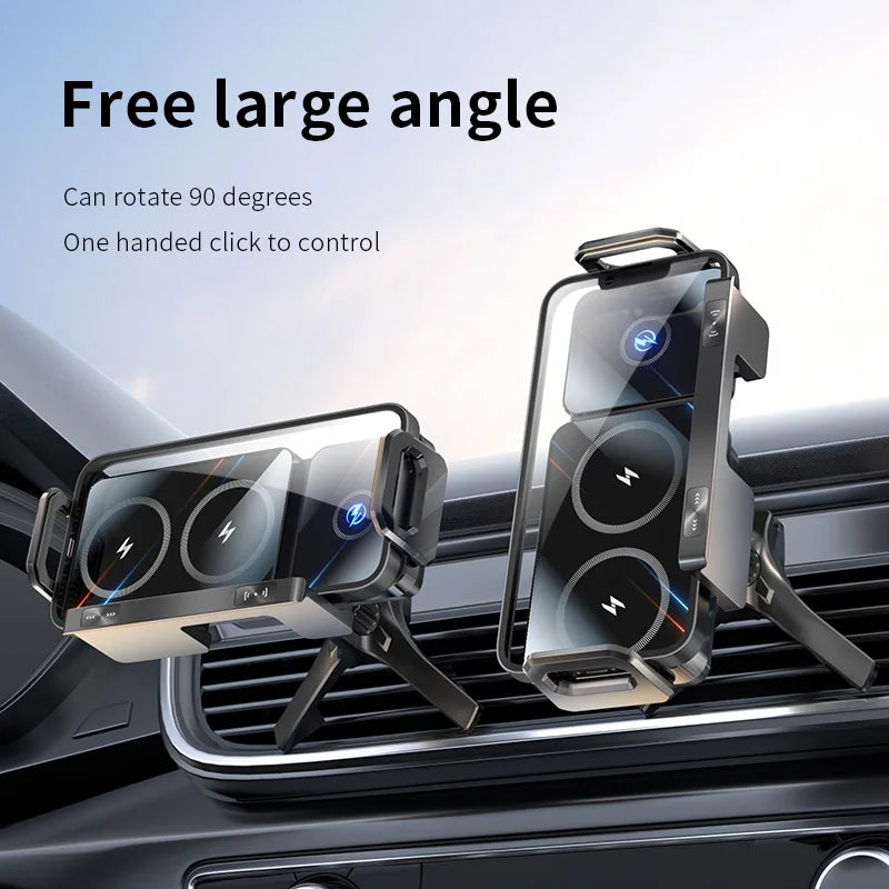 Dual Coil Foldable Wireless Car Charger and Phone Mount with Fast Charging Compatibility
