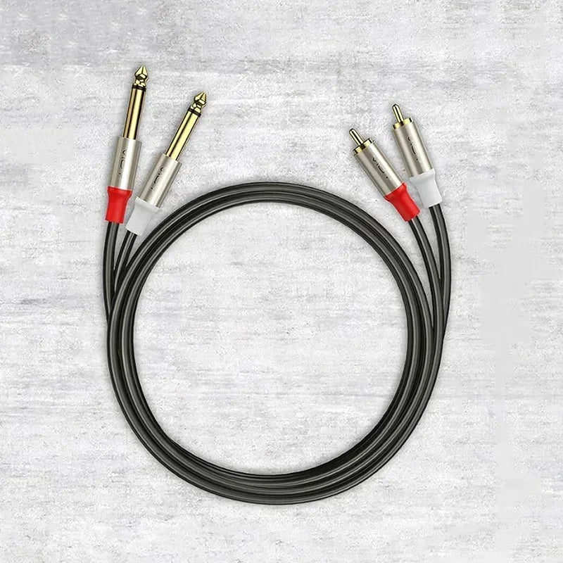 6.35mm to Dual RCA Stereo Cable 1/4 TS Male to 2 RCA Audio Lead for AV Systems