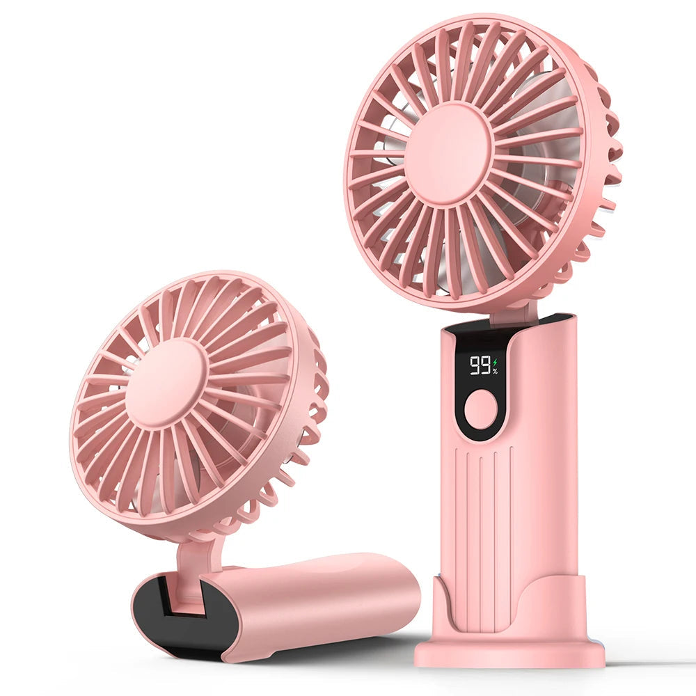 Mini Portable USB Rechargeable Handheld Fan 5000mAh Foldable Pocket Fan with 3 Speeds Base