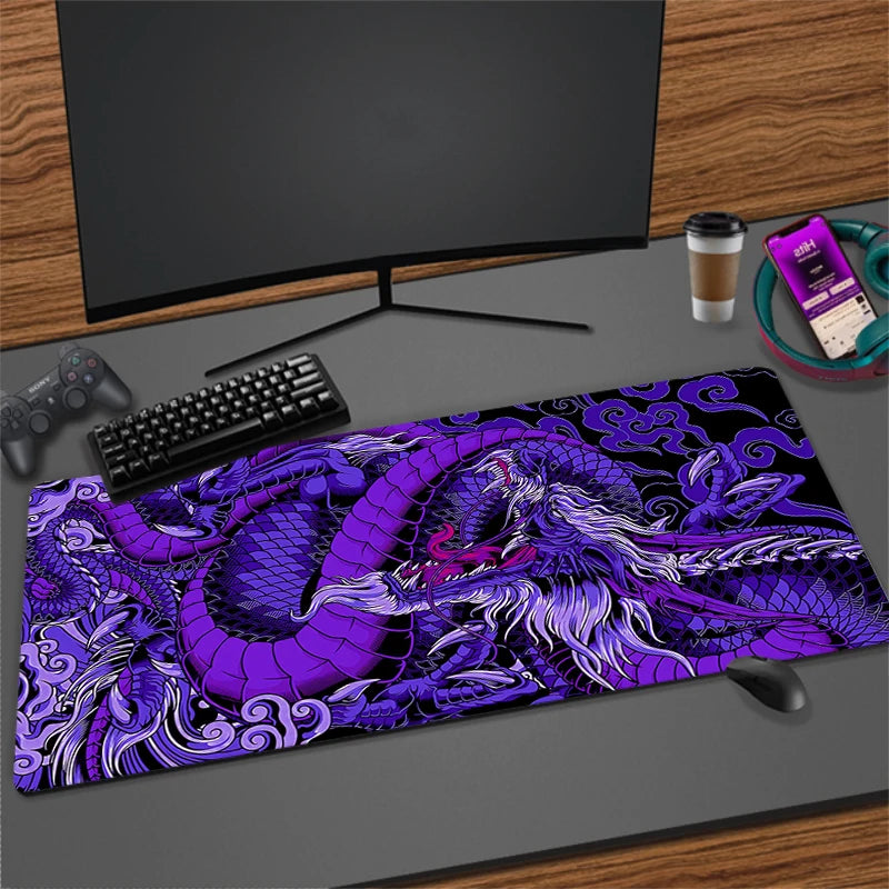 Large Extended Anti-Slip Mouse Pad for Gaming Desk with Durable Stitched Edges and Dragon Design