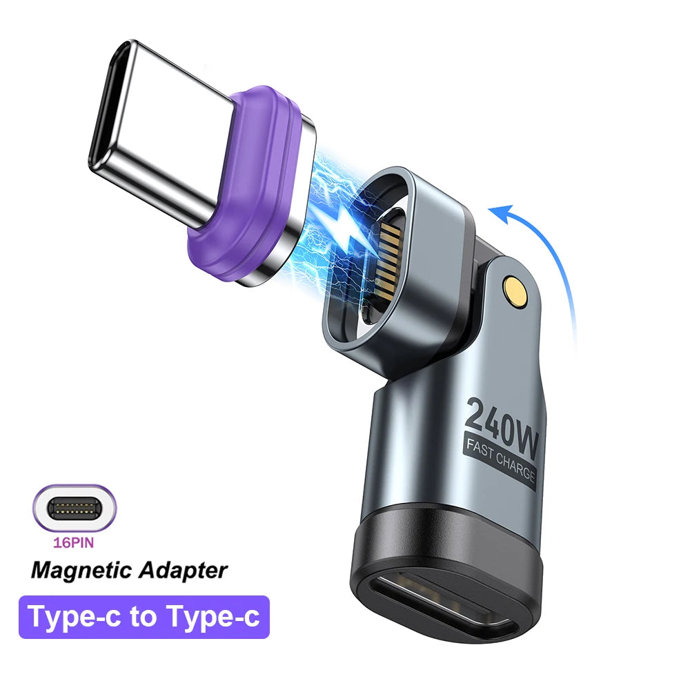 240W Magnetic USB C Adapter OTG Converter Type C Male to Female Fast Charging Connector