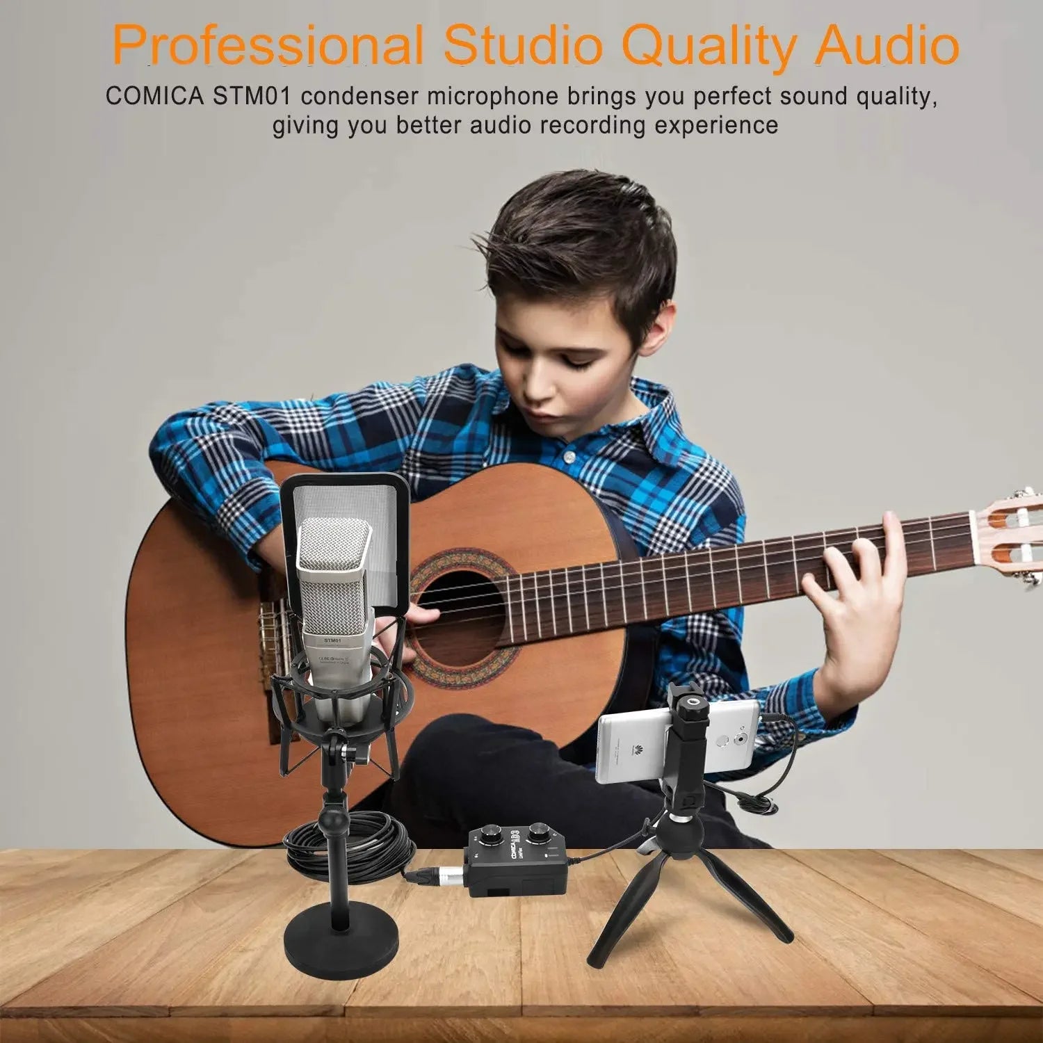 Professional Studio XLR Condenser Cardioid Microphone with Large Diaphragm and Pop Shield