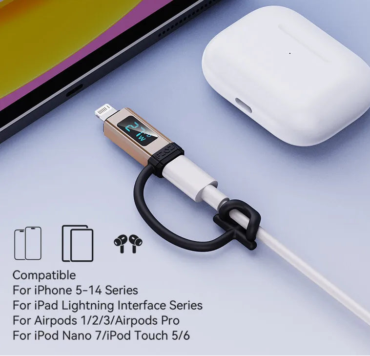 USB C to Lightning Fast Charging Adapter with LED Display for iPhone iPad and MacBook Pro Air
