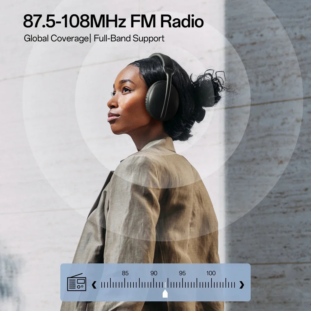 Wireless Bluetooth 5.3 Over-Ear Headphones Micro SD Card Slot FM Radio HiFi Stereo Headset with Mic