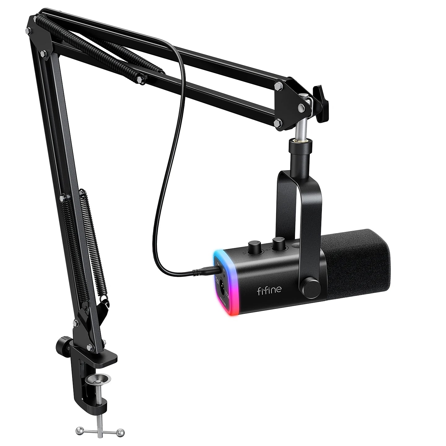 USB XLR Dynamic Gaming Microphone Kit with Boom Arm RGB Monitoring for PC PS5 PS4 Streaming