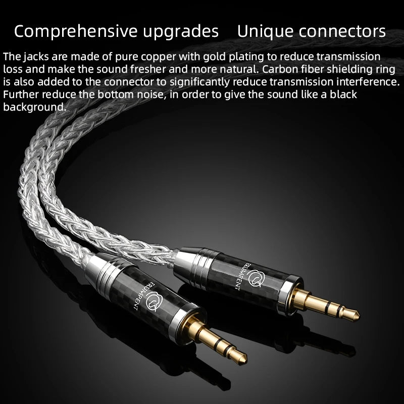 Pure Silver HiFi 3.5mm Stereo Aux Audio Cable with 8 Strands for Speaker AMP and Headphones