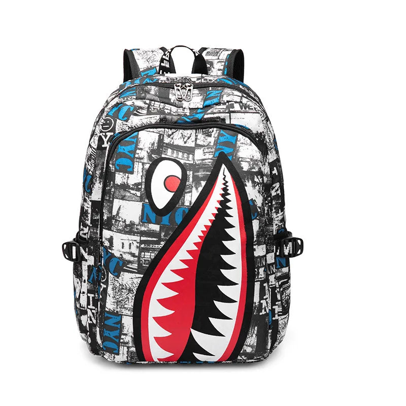 Children’s Shark Print Large Capacity Backpack for Kids Lightweight Durable Cartoon School Bag