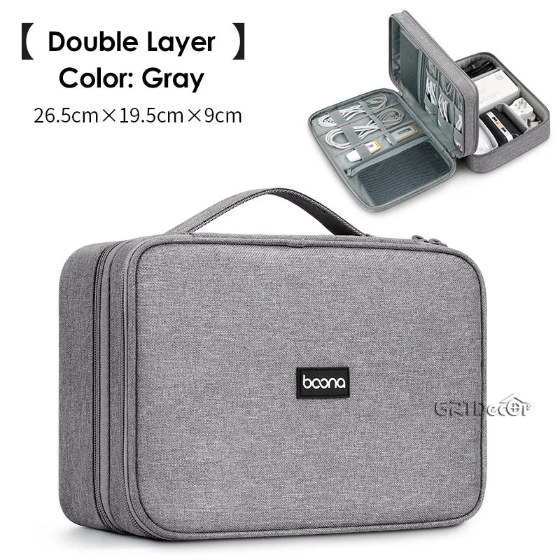 Double Layer Hard Shell Tech Organizer Case for Cables Chargers Earbuds USB Drives Travel Storage