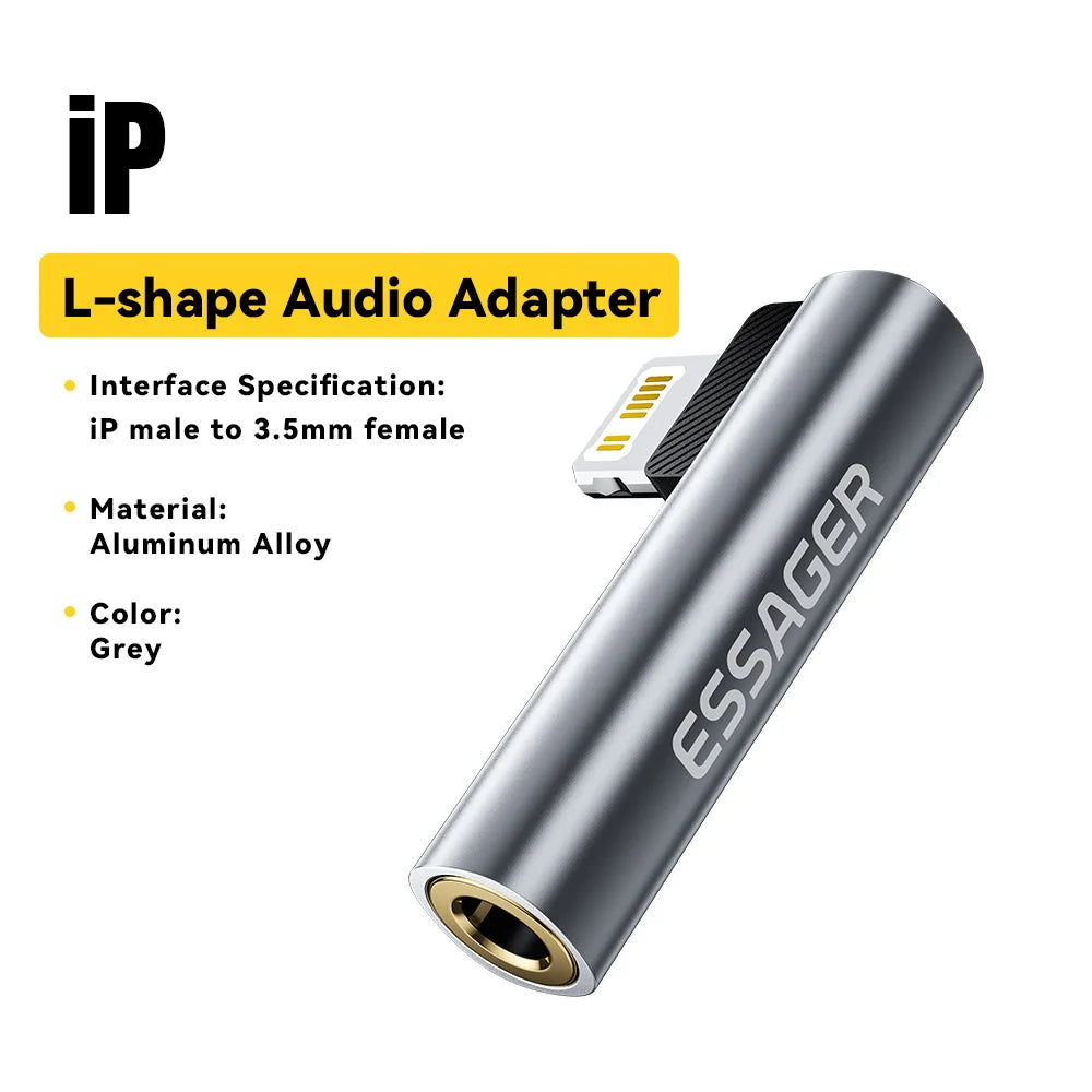 L-Shape Type-C to 3.5mm Audio Adapter for iPhone/Android Lightning USB-C to 3.5mm Conversion