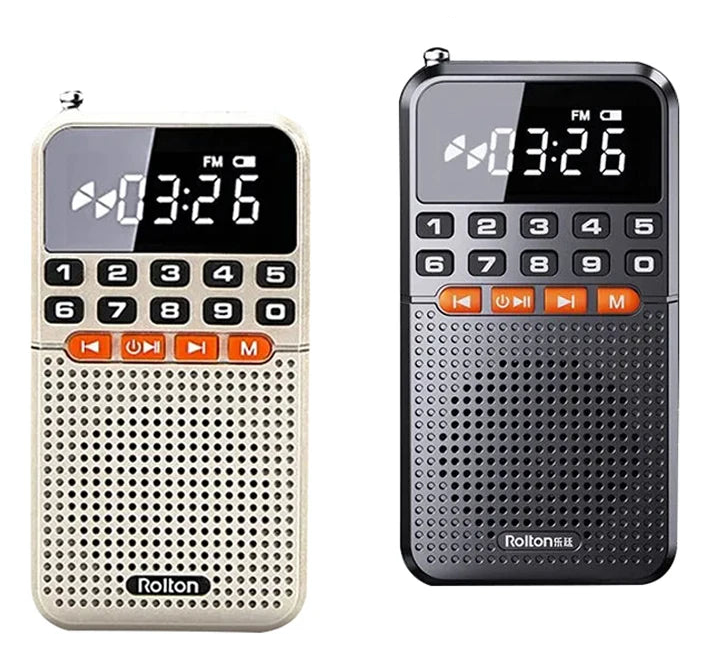Mini Portable FM Radio and Speaker with LED Torch, Dual Antenna, TF Card, Rechargeable Battery