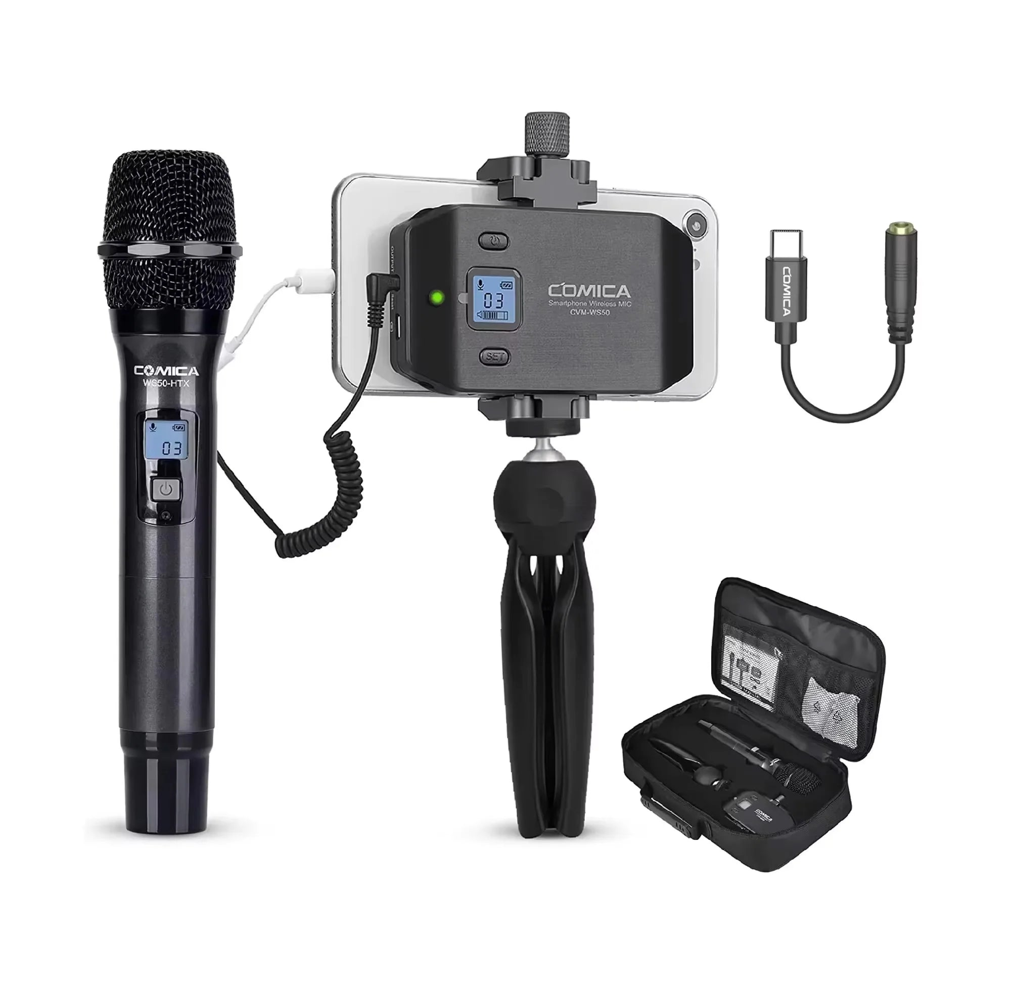 UHF Wireless Handheld Condenser Microphone 6 Channel Set for Smartphones Cameras and Devices