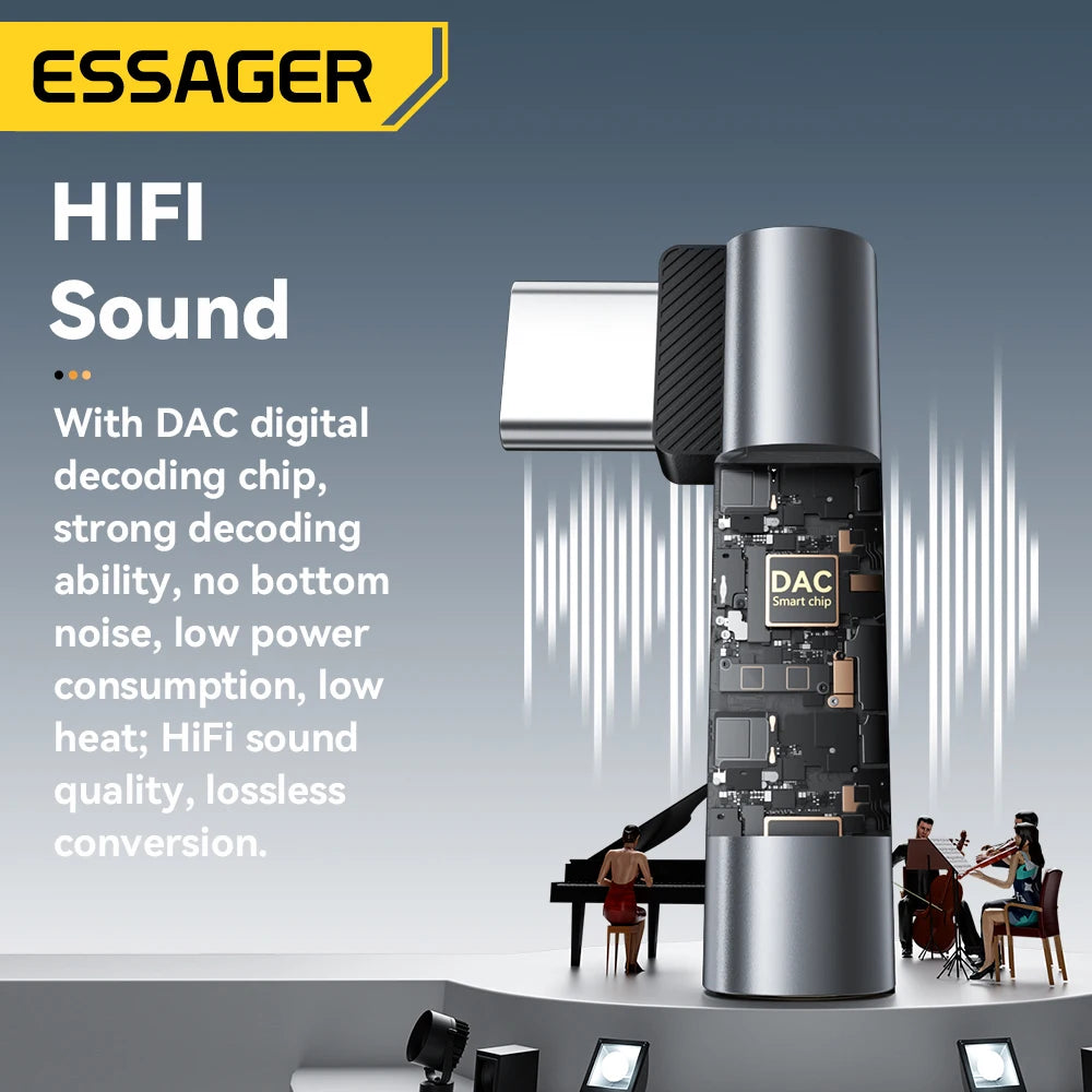 Essager L-Shape Type-C to 3.5mm Audio Adapter, Headphone Jack Converter for iPhone and Samsung