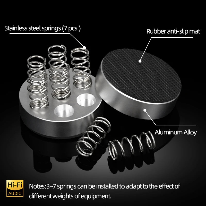 Premium Aluminium Alloy Speaker Isolation Spikes Set with Spring Damping Pads for HiFi Audio