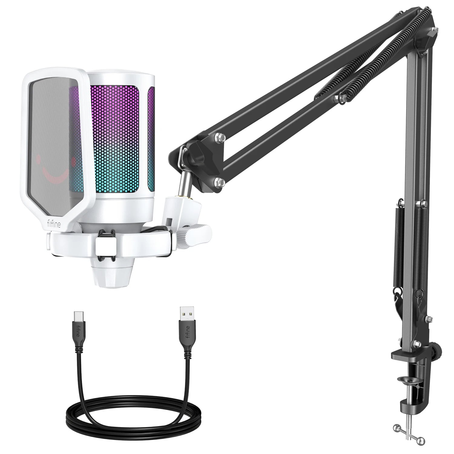 USB Gaming Microphone Kit with Boom Arm, RGB Condenser Cardioid Mic for PC PS4 PS5 Streaming